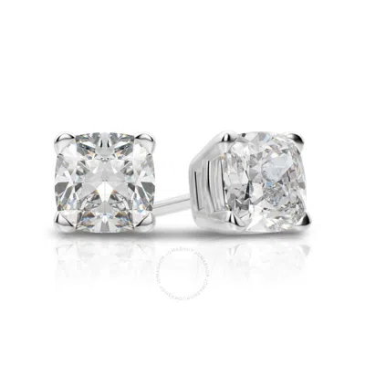 Tresorra 14k White Gold Cushion Cut Earth Mined Diamond Stud  Earrings In Metallic