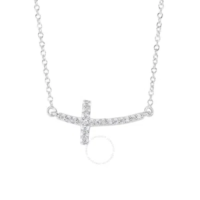 Tresorra 14k White Gold Diamond Side Cross Necklace In Metallic