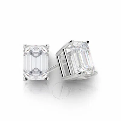 Tresorra 14k White Gold Emerald Cut Earth Mined Diamond Stud  Earrings