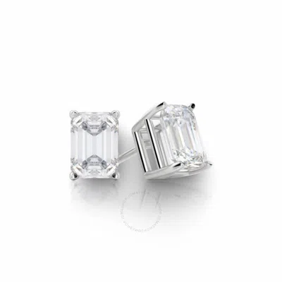 Tresorra 14k White Gold Emerald Cut Earth Mined Diamond Stud  Earrings