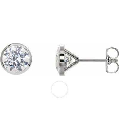 Tresorra 14k White Gold Lab-grown Diamond 1 Carat Round Bezel Set Stud Earrings