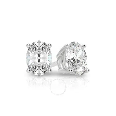 Tresorra 14k White Gold Oval Cut Earth Mined Diamond Stud  Earrings