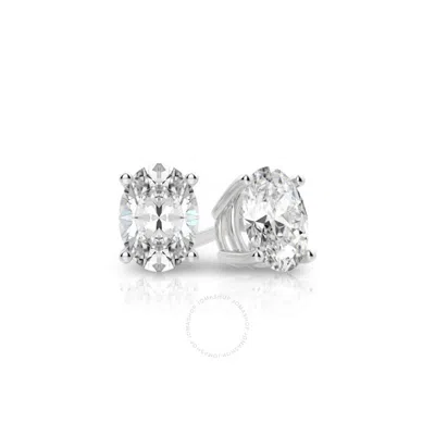 Tresorra 14k White Gold Oval Cut Earth Mined Diamond Stud  Earrings In Metallic