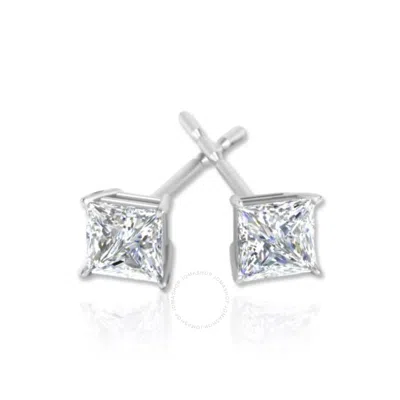 Tresorra 14k White Gold Princess Cut Earth Mined Diamond Stud  Earrings