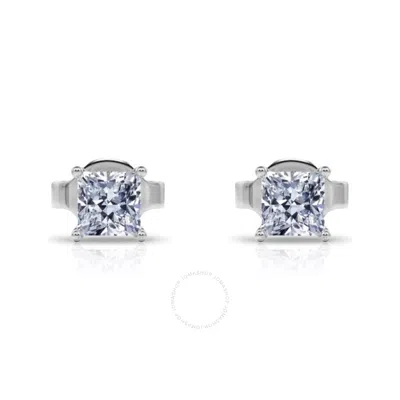 Tresorra 14k White Gold Princess Cut Earth Mined Diamond Stud  Earrings In Metallic