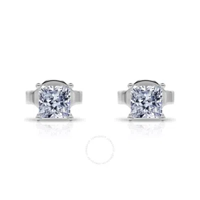 Tresorra 14k White Gold Princess Cut Earth Mined Diamond Stud  Earrings