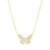 Tresorra 14k Yellow & White Gold Diamond Cut Checkered Butterfly Pendant Necklace In Two Tone