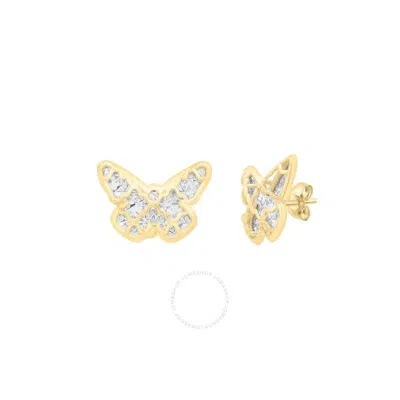Tresorra 14k Yellow & White Gold Diamond Cut Checkered Butterfly Stud Earrings