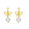 Tresorra 14k Yellow Bow Pearl Drop Earrings In Yellow