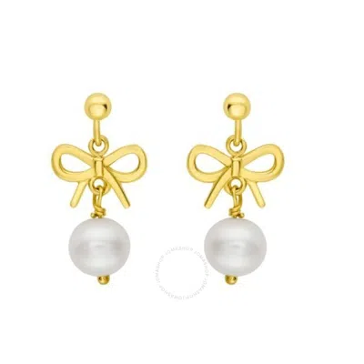 Tresorra 14k Yellow Bow Pearl Drop Earrings