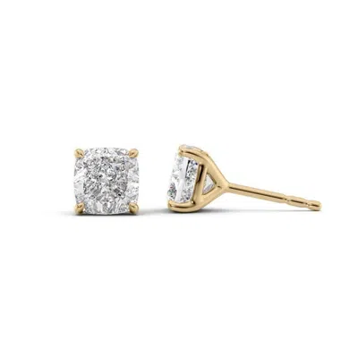 Tresorra 14k Yellow Gold 4 Ctw Cushion Cut Lab-grown Diamond Igi Certified Stud Earrings