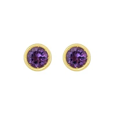 Tresorra 14k Yellow Gold Amethyst Birthstone Stud Earrings In Neutral