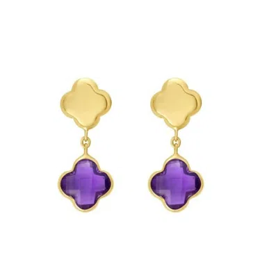 Tresorra 14k Yellow Gold Amethyst Clover Gem Earrings