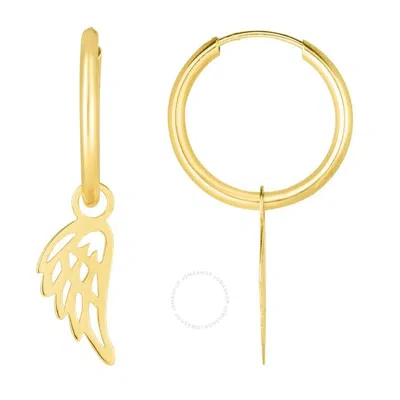 Tresorra 14k Yellow Gold Angel Wing Dangle Hoop Earrings