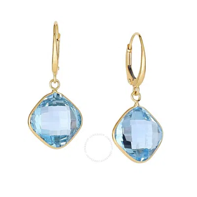Tresorra 14k Yellow Gold Blue Topaz Cushion Drop Earrings