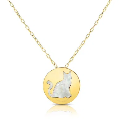 Tresorra 14k Yellow Gold Cat Mother Of Pearl Necklace