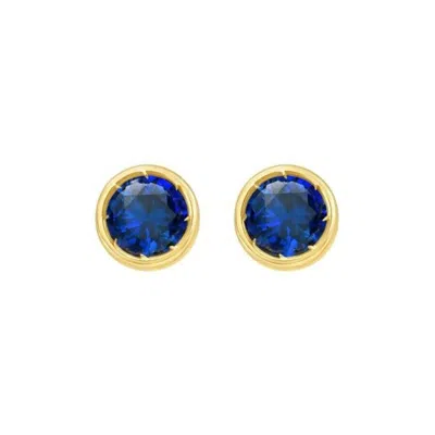 Tresorra 14k Yellow Gold Created Blue Sapphire Birthstone Stud Earrings