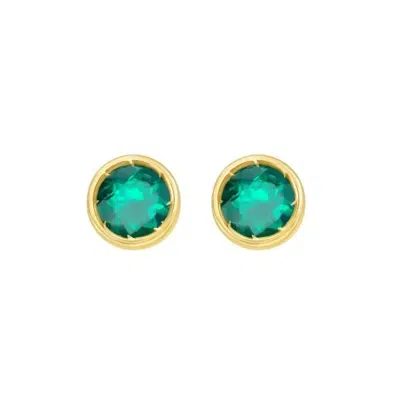 Tresorra 14k Yellow Gold Created Emerald Birthstone Stud Earrings