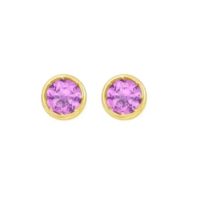 Tresorra 14k Yellow Gold Created Pink Sapphire Birthstone Stud Earrings