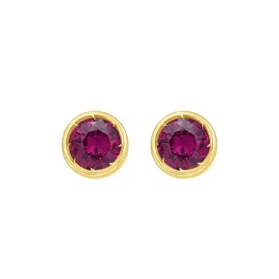 Tresorra 14k Yellow Gold Created Ruby Birthstone Stud Earrings In Purple