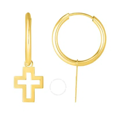 Tresorra 14k Yellow Gold Cross Dangle Hoop Earrings