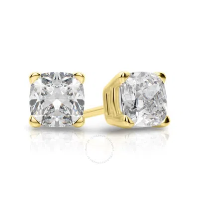 Tresorra 14k Yellow Gold Cushion Cut Earth Mined Diamond Stud  Earrings