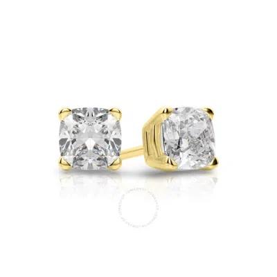 Tresorra 14k Yellow Gold Cushion Cut Earth Mined Diamond Stud  Earrings In White