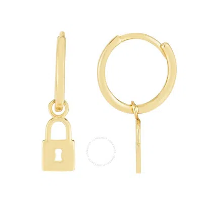 Tresorra 14k Yellow Gold Dangle Lock Huggie Earrings