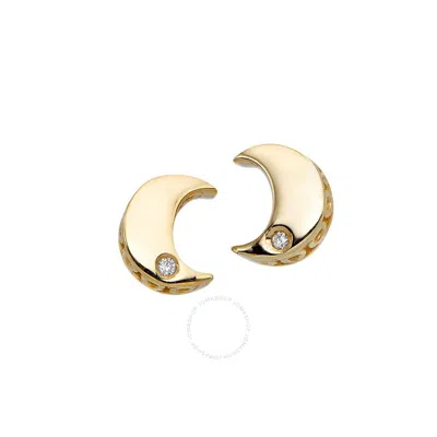 Tresorra 14k Yellow Gold Diamond Moon Stud Earrings