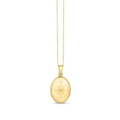 Tresorra 14k Yellow Gold Diamond Oval North Star Locket Pendant Necklace