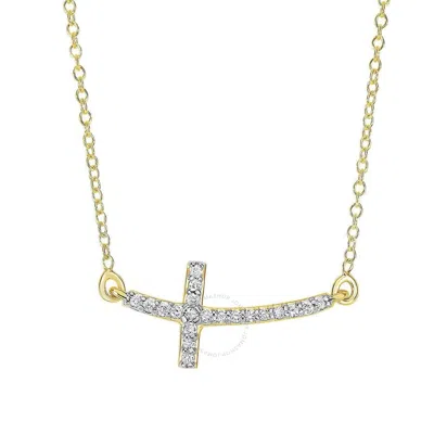 Tresorra 14k Yellow Gold Diamond Side Cross Necklace