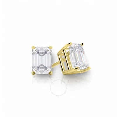 Tresorra 14k Yellow Gold Emerald Cut Earth Mined Diamond Stud  Earrings