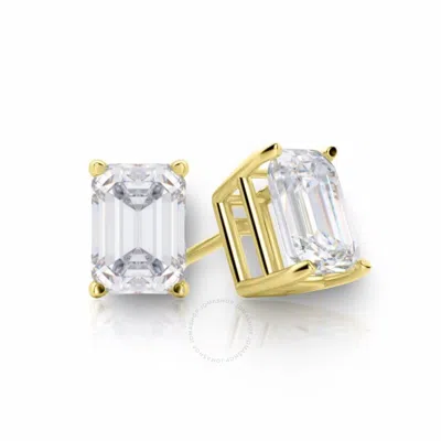 Tresorra 14k Yellow Gold Emerald Cut Earth Mined Diamond Stud  Earrings