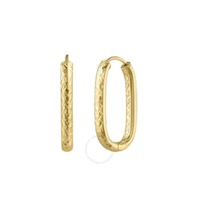 Tresorra 14k Yellow Gold Endless Engraved Paperclip Hoop Earrings