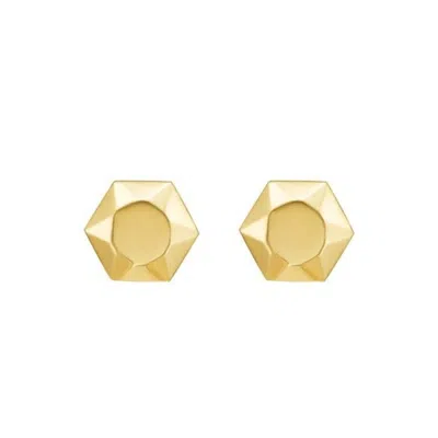 Tresorra 14k Yellow Gold Flat Back Hexagon Stud Earrings In Burgundy