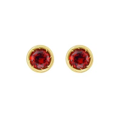 Tresorra 14k Yellow Gold Garnet Birthstone Stud Earrings In Red