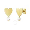 Tresorra 14k Yellow Gold Heart And Pearl Drop Stud Earrings In Yellow