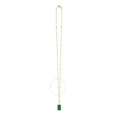 Tresorra 14k Yellow Gold Malachite Geometric Gem Rectangle Pendant Necklace