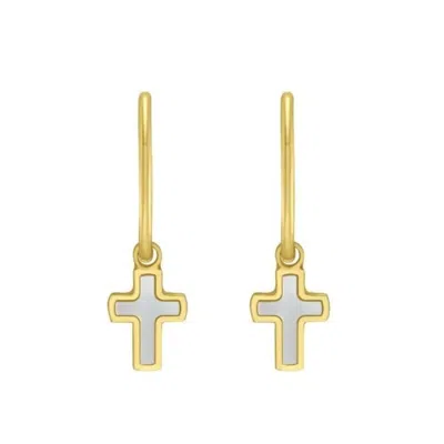 Tresorra 14k Yellow Gold Mop Cross Earrings