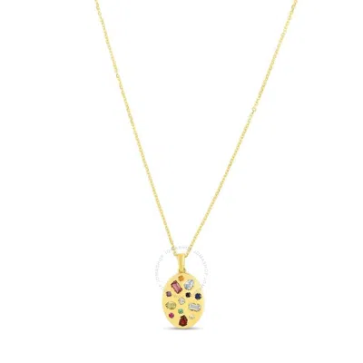 Tresorra 14k Yellow Gold Multicolor Gemstone Inlay Oval Pendant Necklace
