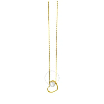 Tresorra 14k Yellow Gold Open Heart And Pearl Necklace