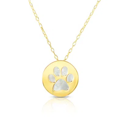 Tresorra 14k Yellow Gold Paw Print Mother Of Pearl Necklace