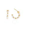 Tresorra 14k Yellow Gold Pearl & Bead C Hoop Earrings In Yellow