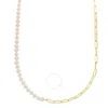Tresorra 14k Yellow Gold Pearl & Lite Paperclip Necklace In Yellow