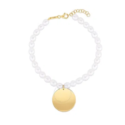 Tresorra 14k Yellow Gold Pearl Tag Charm Bracelet In Metallic