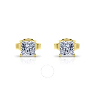 Tresorra 14k Yellow Gold Princess Cut Earth Mined Diamond Stud  Earrings
