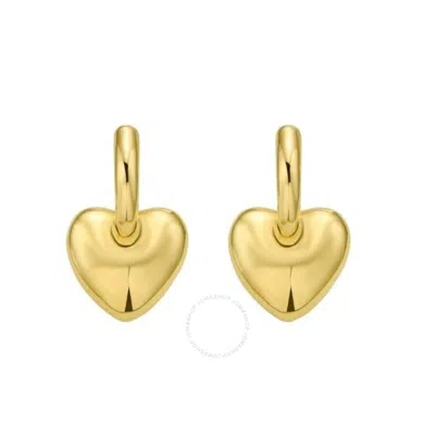 Tresorra 14k Yellow Gold Puffy Heart Dangle Huggie Hoop Earrings