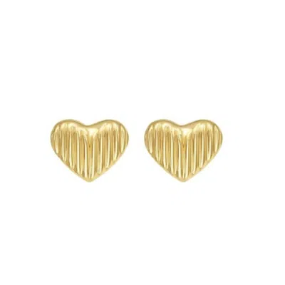 Tresorra 14k Yellow Gold Puffy Ridged Heart Stud Earrings