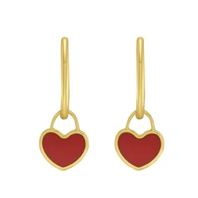 Tresorra 14k Yellow Gold Red Coral Heart Earrings
