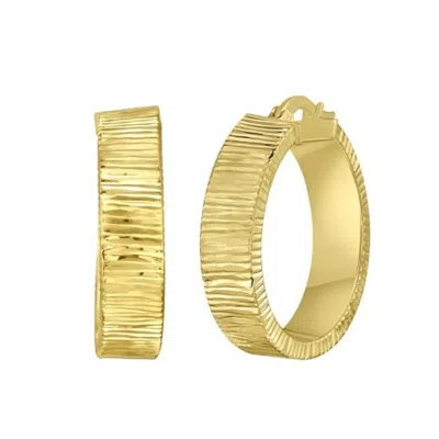 Tresorra 14k Yellow Gold Ribbed Round Hoop Earrings